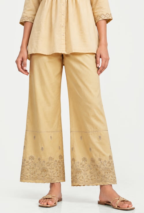 Women Embroidered Hem Palazzos