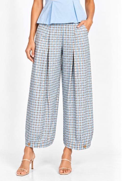 Women Checked Front Pleated Pants
