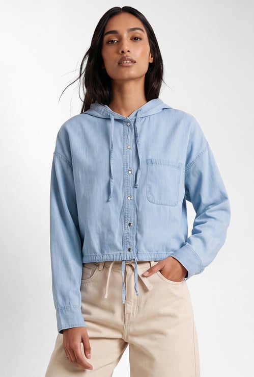 Women Hooded Denim Shirt