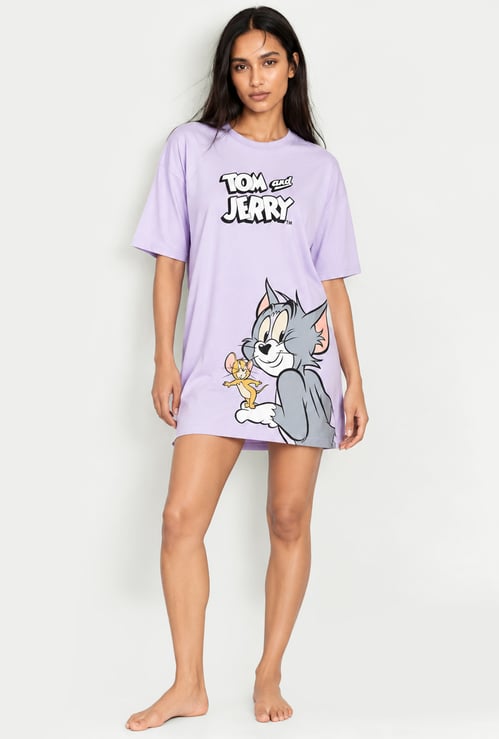 Women Tom & Jerry Printed T-shirt Nightdress