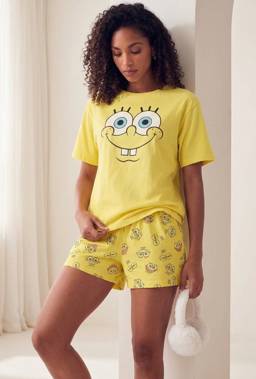 Women SpongeBob Print Shorts Set