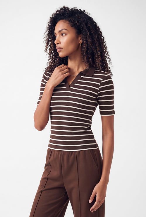 Women Striped Sport Polo T-shirt