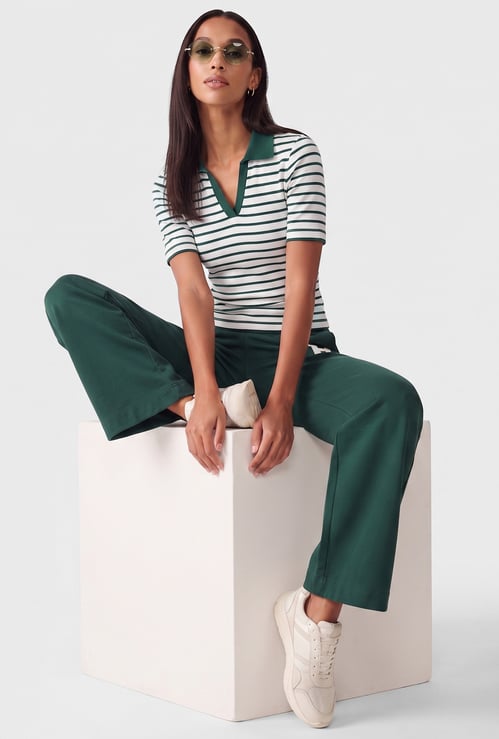 Women Striped Sport Polo T-shirt