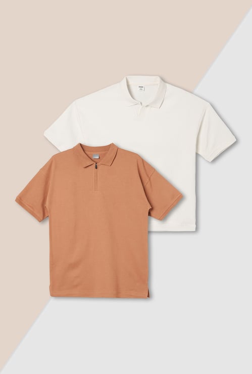 Boys Textured Polo T-shirt - Pack of 2