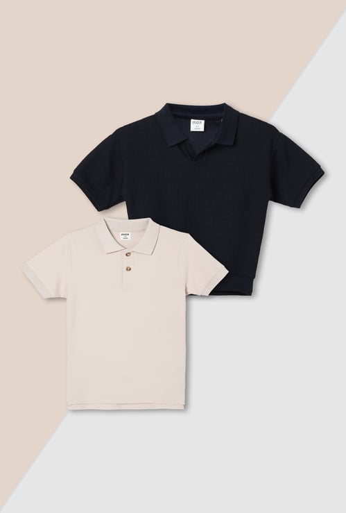 Boys Textured Polo T-shirt - Pack of 2