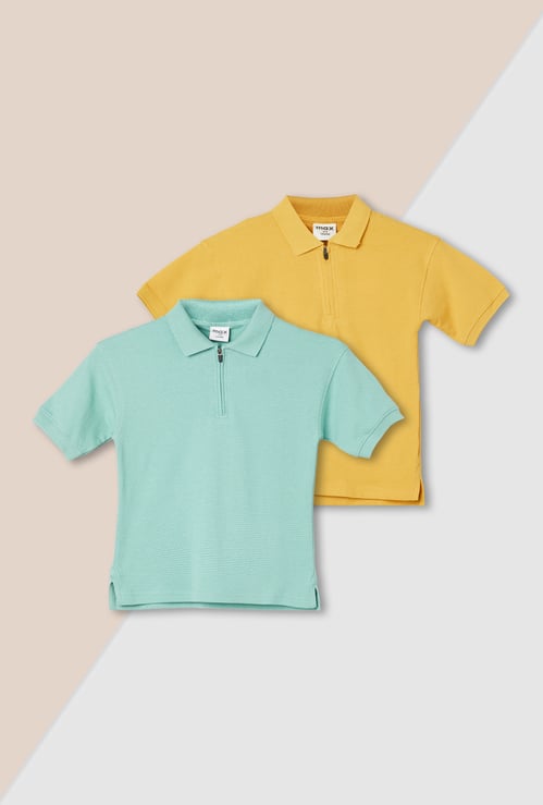 Boys Textured Polo T-shirt - Pack of 2