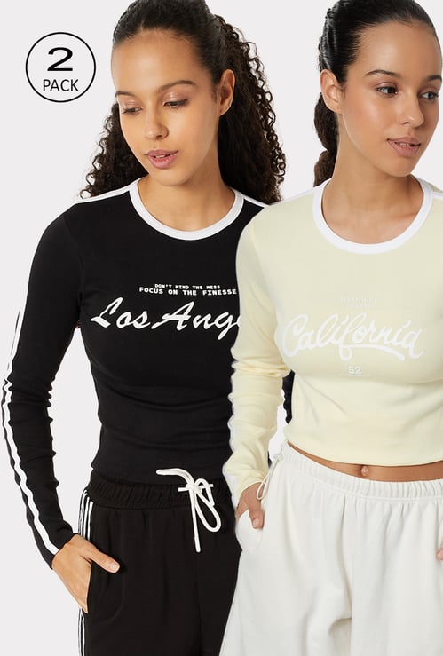 Women Printed Crop Sports T-shirt - Pack of 2