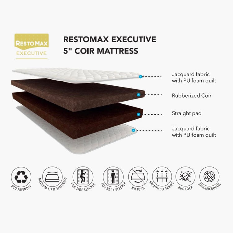 Restomax Executive 5-Inches Coir Teen Mattress, 120x195cm - White