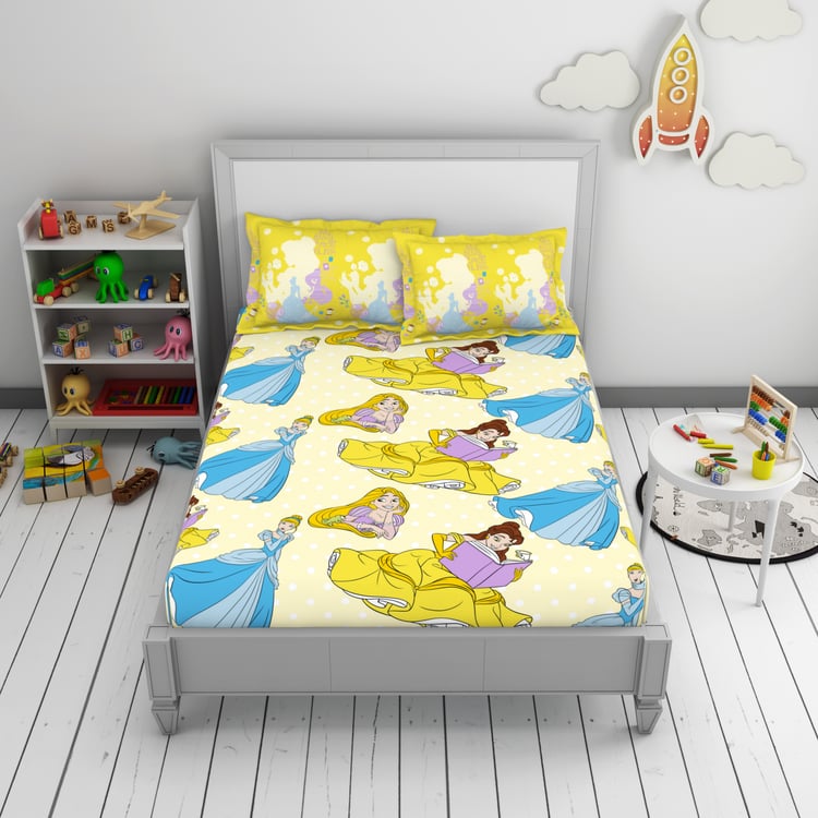 SPACES Disney Princess Cotton 144TC Printed 3Pcs Queen Bedsheet Set