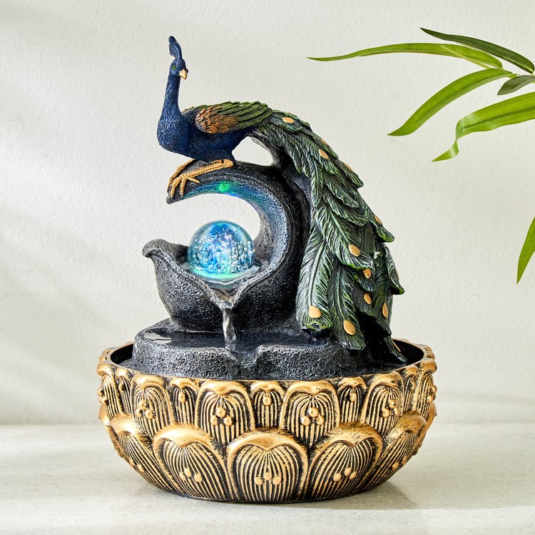 Corsica Mayur Polyresin Peacock Fountain - 19.2x25.6cm