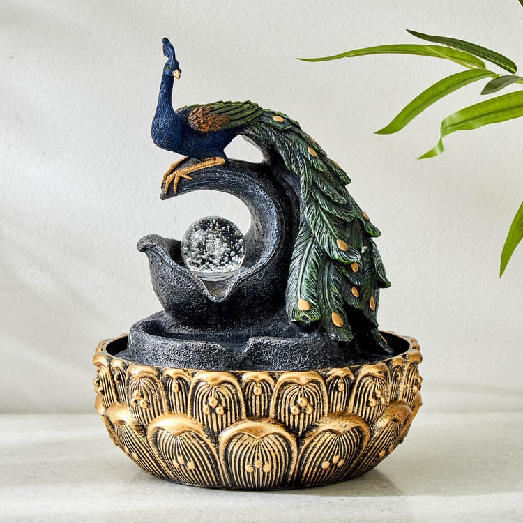 Corsica Mayur Polyresin Peacock Fountain - 19.2x25.6cm