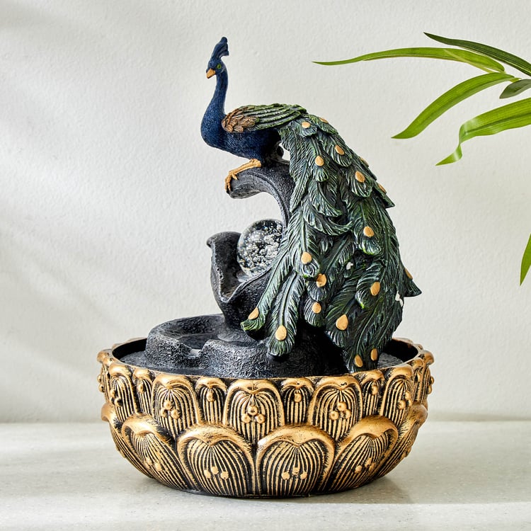 Corsica Mayur Polyresin Peacock Fountain - 19.2x25.6cm