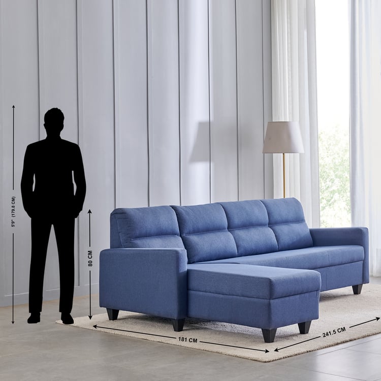 Helios Clary Fabric 3-Seater Left Corner Sofa with Chaise - Blue