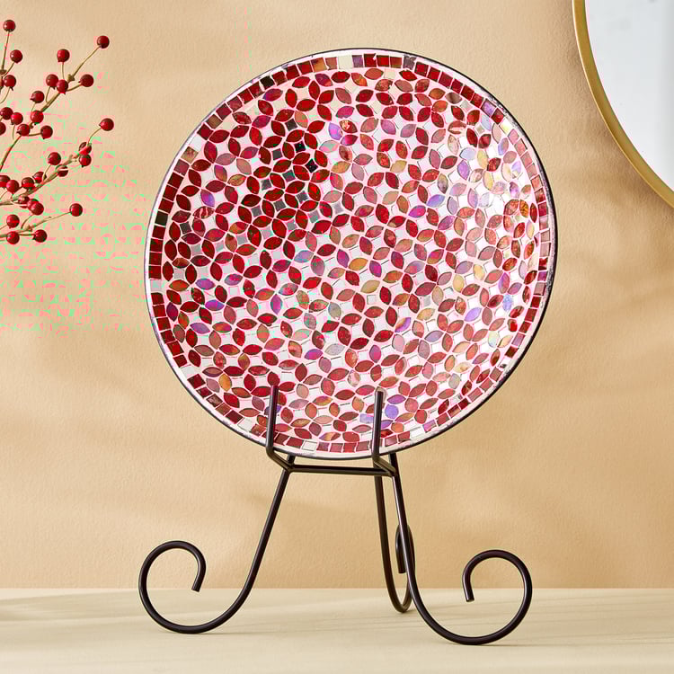 Corsica Mosaic Glass Plate Table Accent with Stand