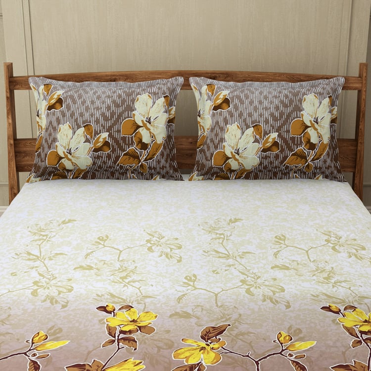 SPACES Evanna Cotton 210TC Floral Print 5Pcs Queen Bedsheet and Bath Towel Set