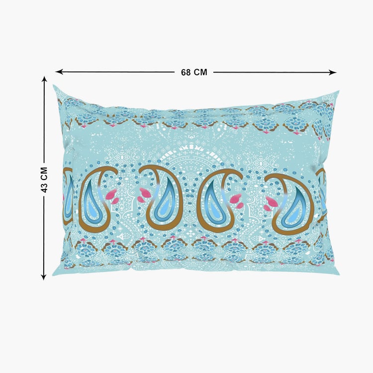 SPACES Essentials Blue Paisley Printed Cotton Super King Bedsheet Set - 274x274cm - 3Pcs