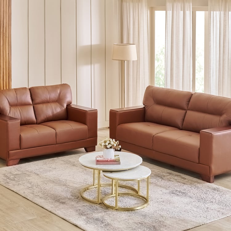 Walter Half Leather 3+2 Seater Sofa Set - Tan