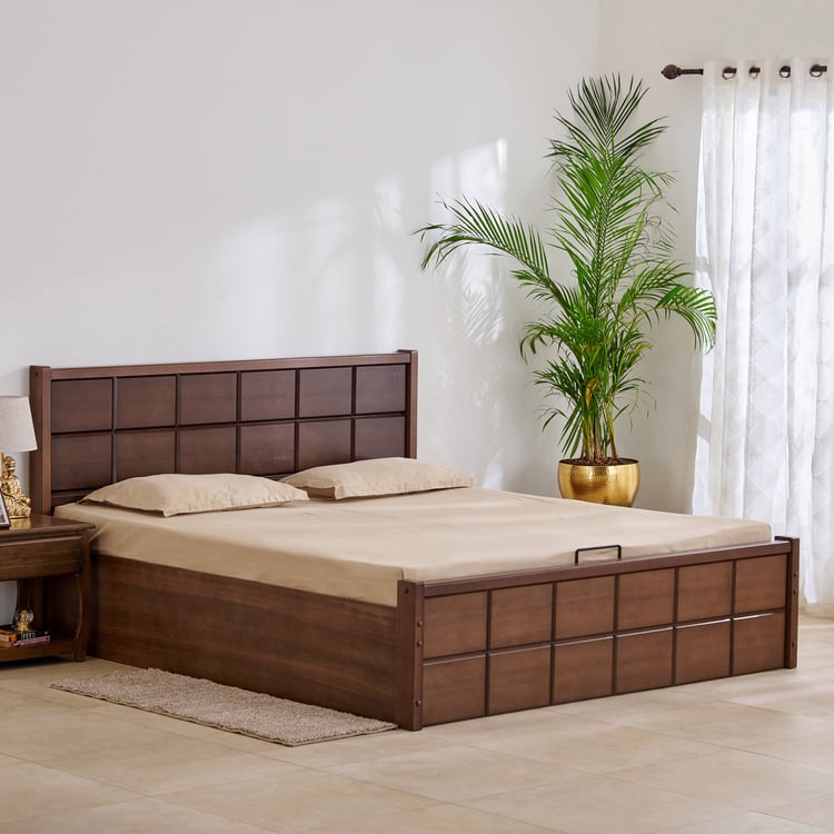 Denis Solid Wood King Bed - Brown