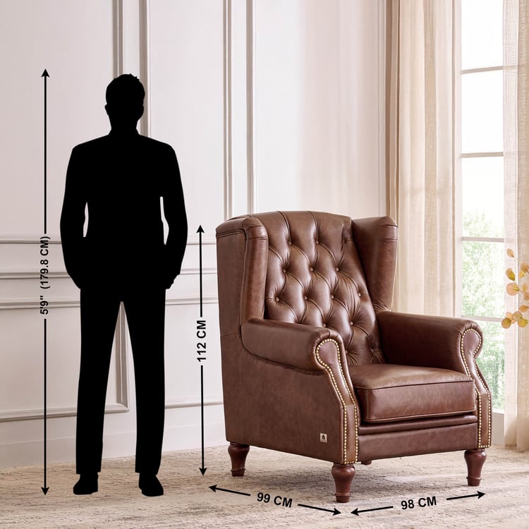 Chesterfield Leather Wing Chair - Brown