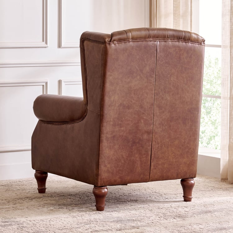 Chesterfield Leather Wing Chair - Brown