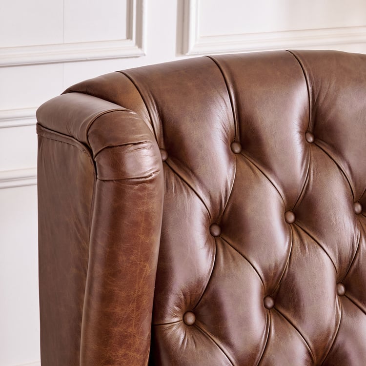 Chesterfield Leather Wing Chair - Brown