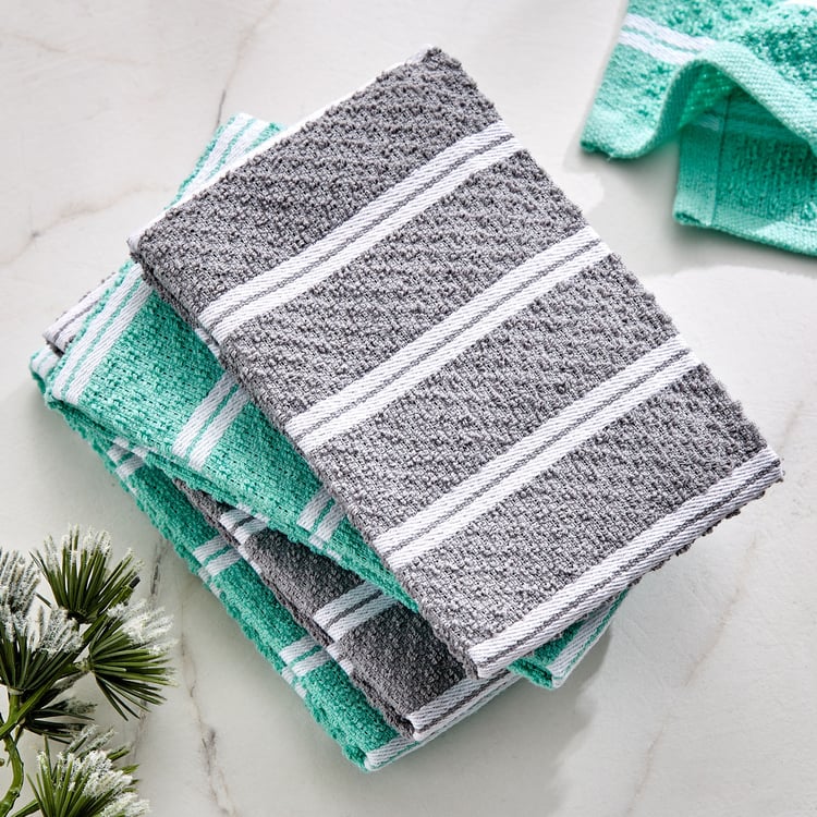 Fervid Set of 5 Striped Dish Cloth - Grey and Teal