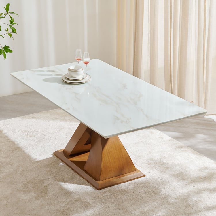 Prince Art Marble Top 6-Seater Dining Set with Chairs - White