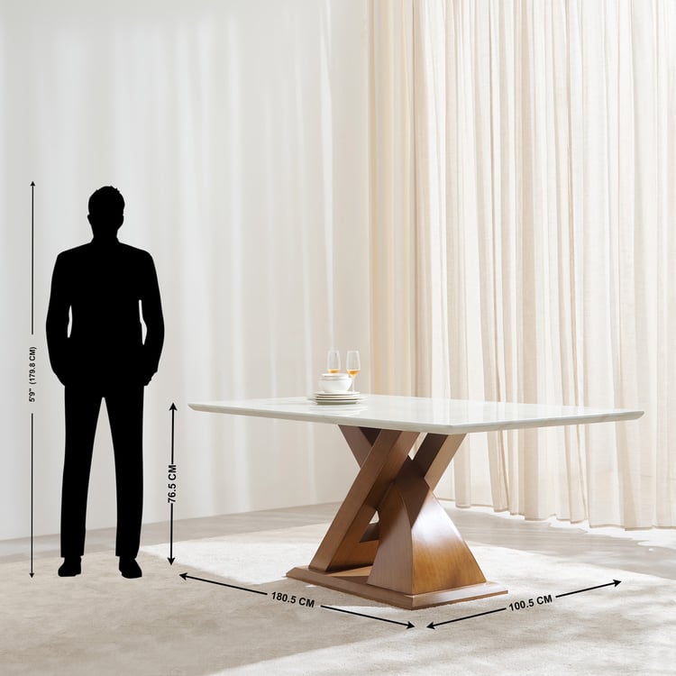 Prince Art Marble Top 6-Seater Dining Set with Chairs - White