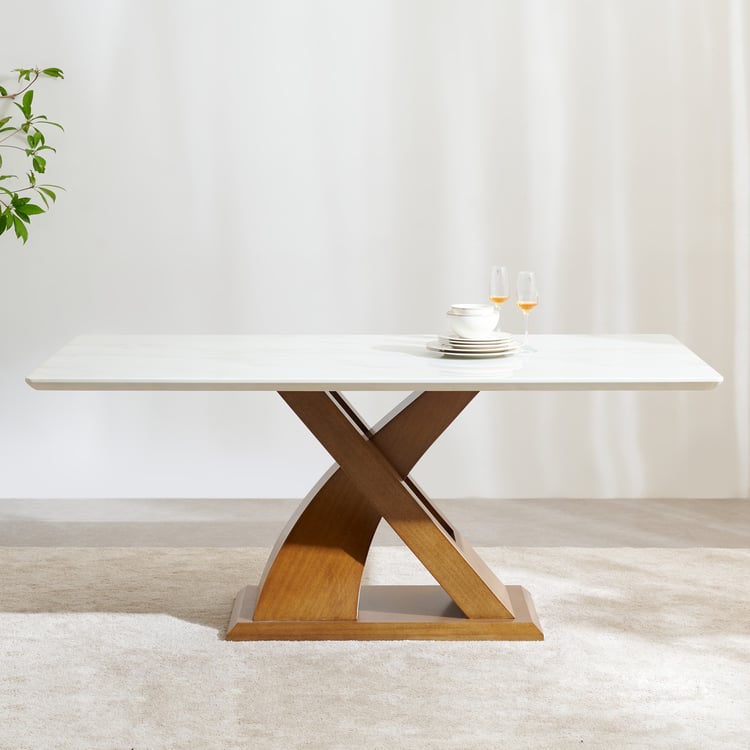 Prince Art Marble Top 6-Seater Dining Set with Chairs - White