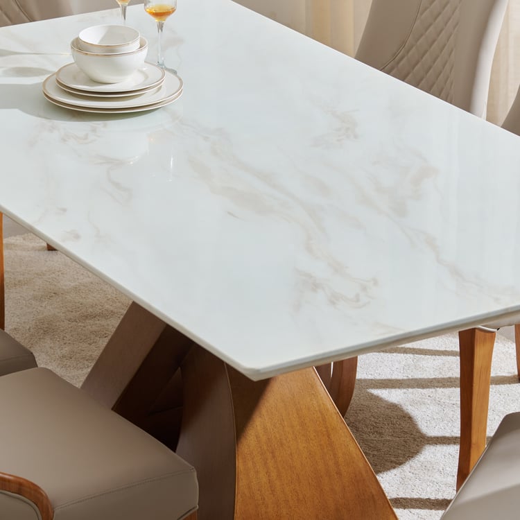 Prince Art Marble Top 6-Seater Dining Set with Chairs - White