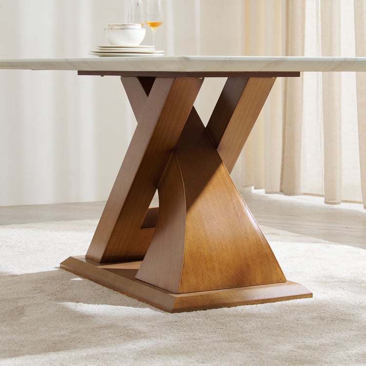 Prince Art Marble Top 6-Seater Dining Set with Chairs - White