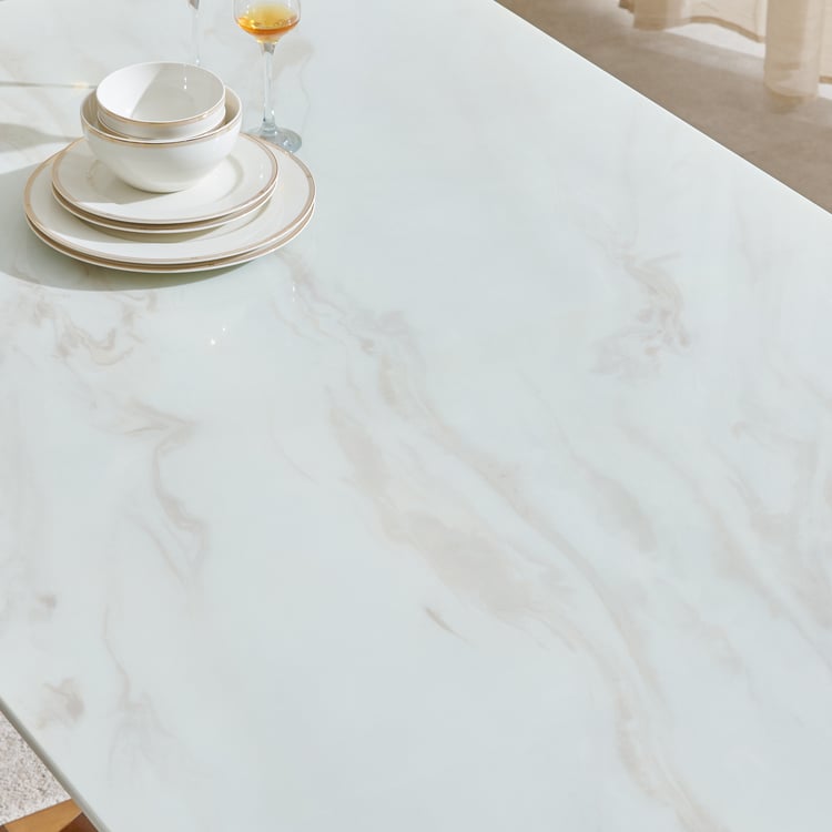 Prince Art Marble Top 6-Seater Dining Set with Chairs - White