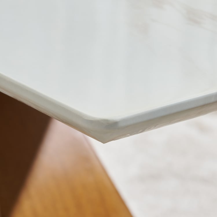 Prince Art Marble Top 6-Seater Dining Set with Chairs - White