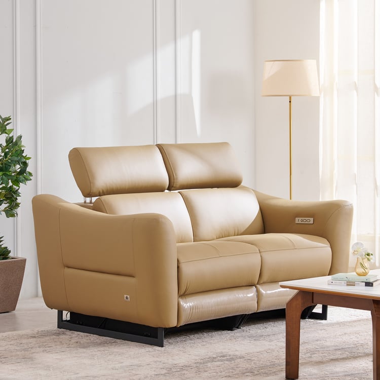 Andre Half Leather 2-Seater Electric Recliner - Beige