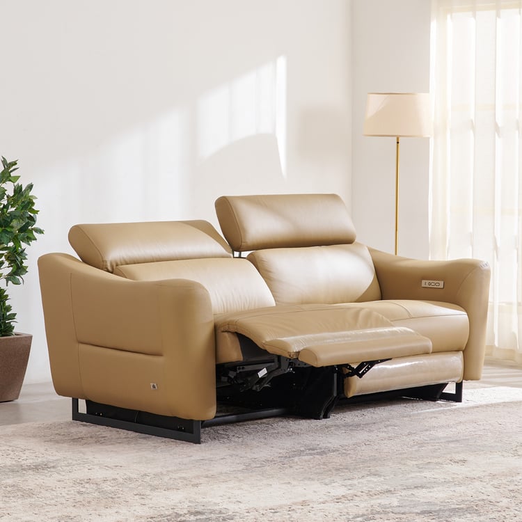 Andre Half Leather 3-Seater Electric Recliner - Beige