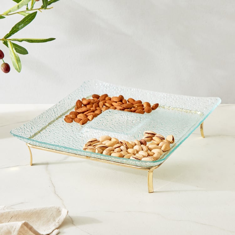 Abaco Barney Glass Chip and Dip Platter with Metal Stand