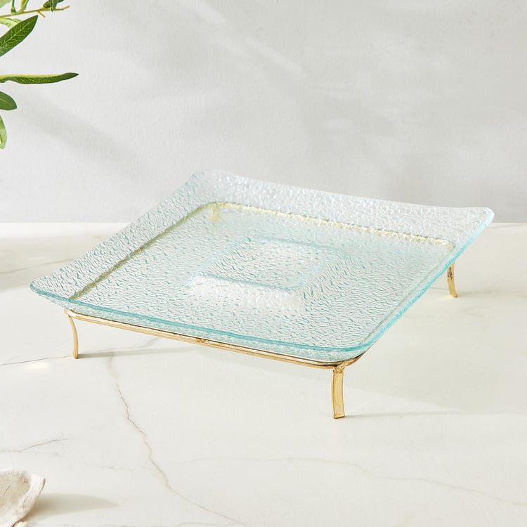 Abaco Barney Glass Chip and Dip Platter with Metal Stand