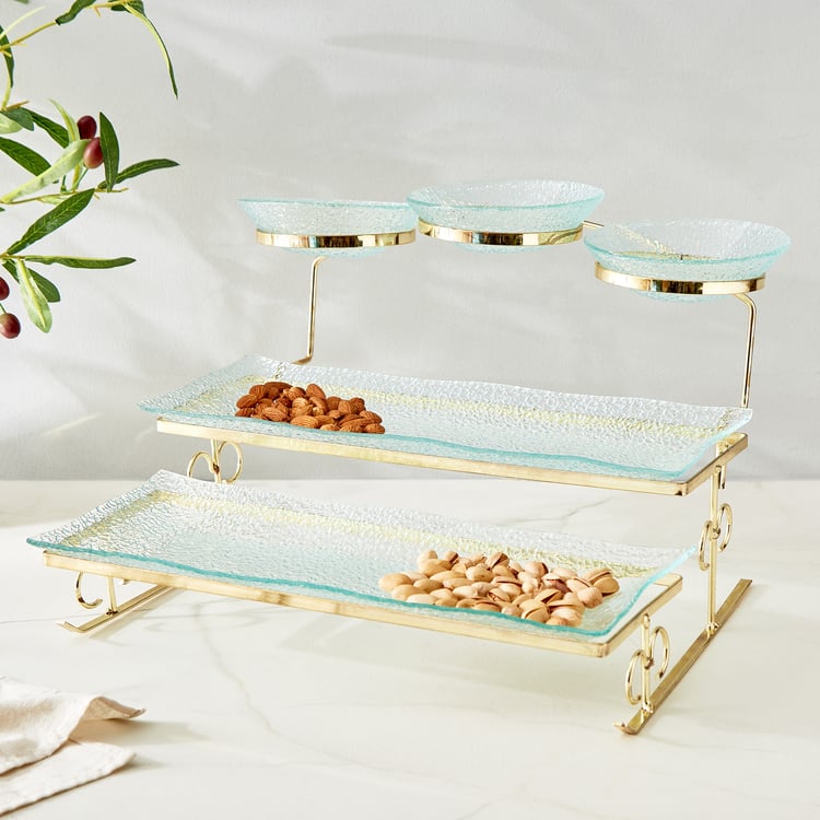 Abaco Barney Glass 3-Tier Serving Platter with Metal Stand