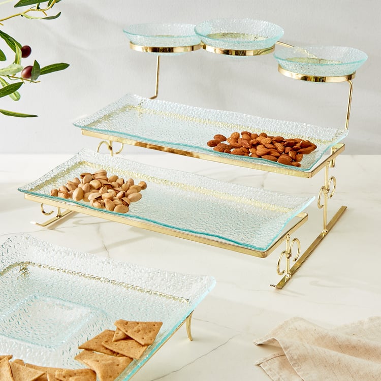 Abaco Barney Glass 3-Tier Serving Platter with Metal Stand