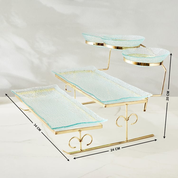 Abaco Barney Glass 3-Tier Serving Platter with Metal Stand