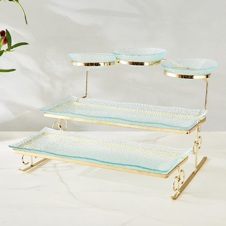 Abaco Barney Glass 3-Tier Serving Platter with Metal Stand