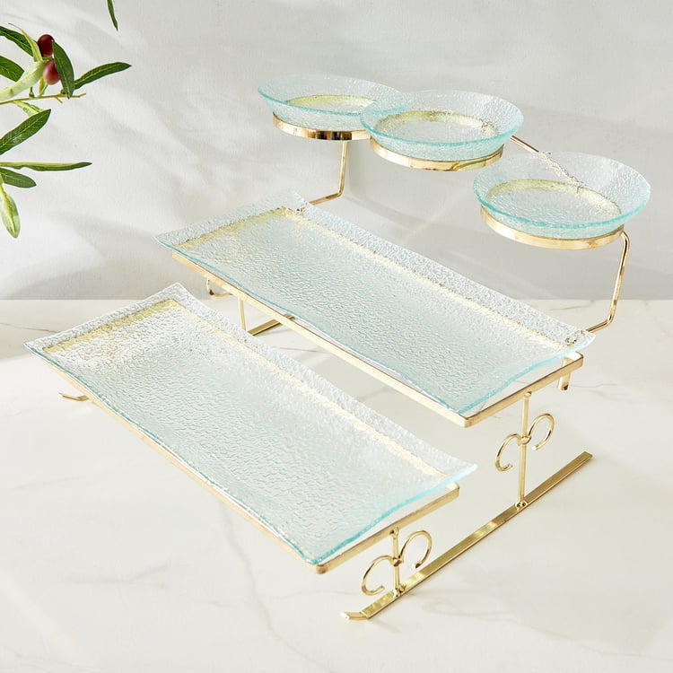 Abaco Barney Glass 3-Tier Serving Platter with Metal Stand