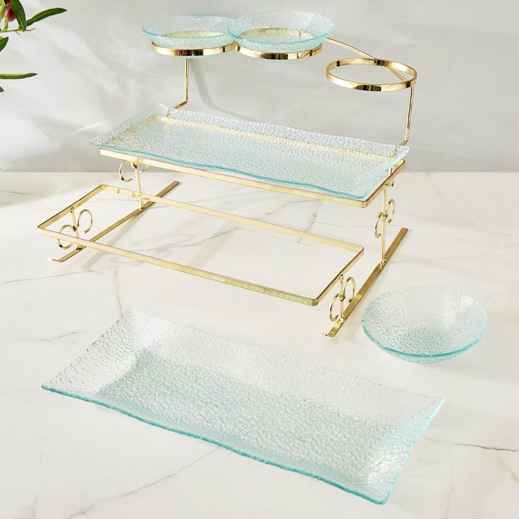 Abaco Barney Glass 3-Tier Serving Platter with Metal Stand