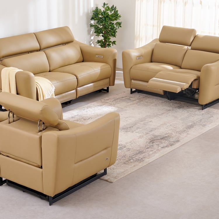 Andre Half Leather 3+2+1 Seater Electric Recliner Set - Beige