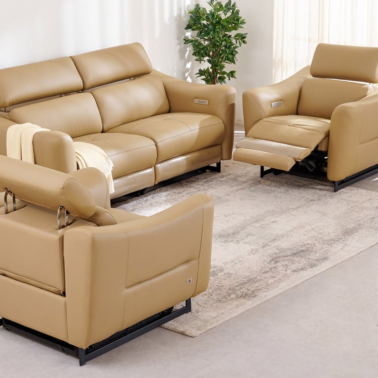 Andre Half Leather 3+1+1 Seater Electric Recliner Set - Beige