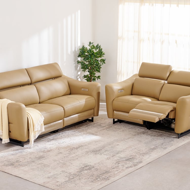 Andre Half Leather 3+2 Seater Electric Recliner Set - Beige