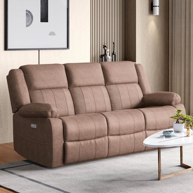 Denver Fabric 3-Seater Electric Recliner Set - Brown