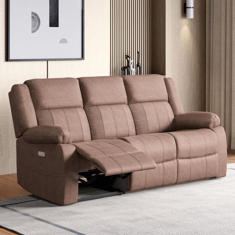 Denver Fabric 3-Seater Electric Recliner Set - Brown