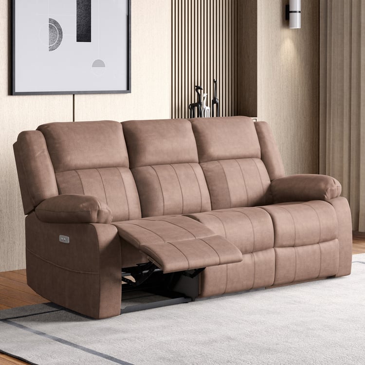 Denver Fabric 3-Seater Electric Recliner Set - Brown