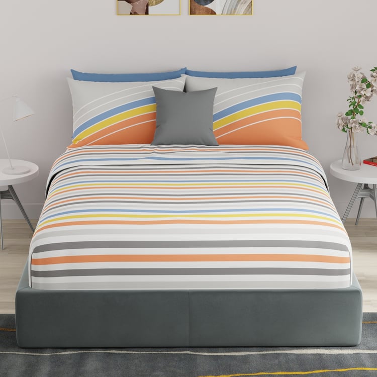 UNITED COLORS OF BENETTON Rainbow Cotton 210TC Striped 3Pcs King Fitted Bedsheet Set